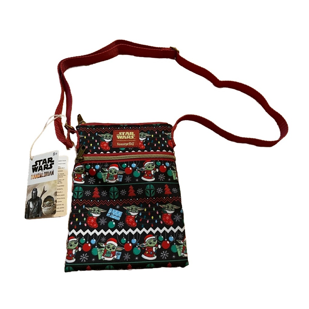Loungefly Star Wars The Mandalorian Grogu Fair Isle Christmas Passport Crossbody